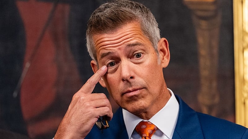 U.S. Secretary of Transportation Sean Duffy gestures during a press conference on air traffic controller pay and the government shutdown at the U.S. Capitol on October 23, 2025 in Washington, DC.