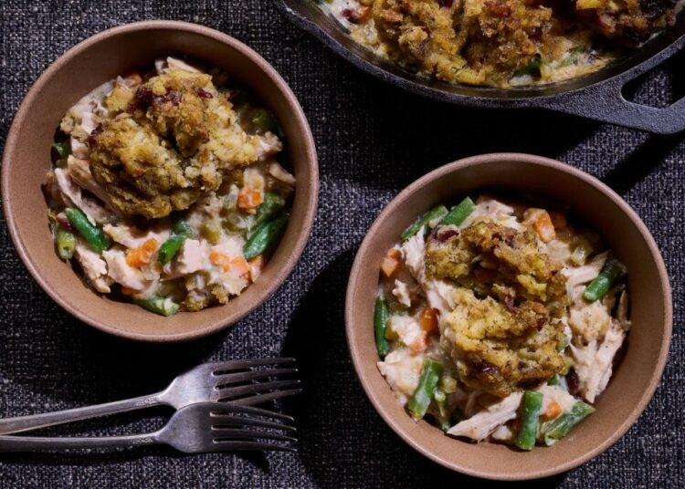 Turn Thanksgiving leftovers into this stuffing-topped turkey pot pie
