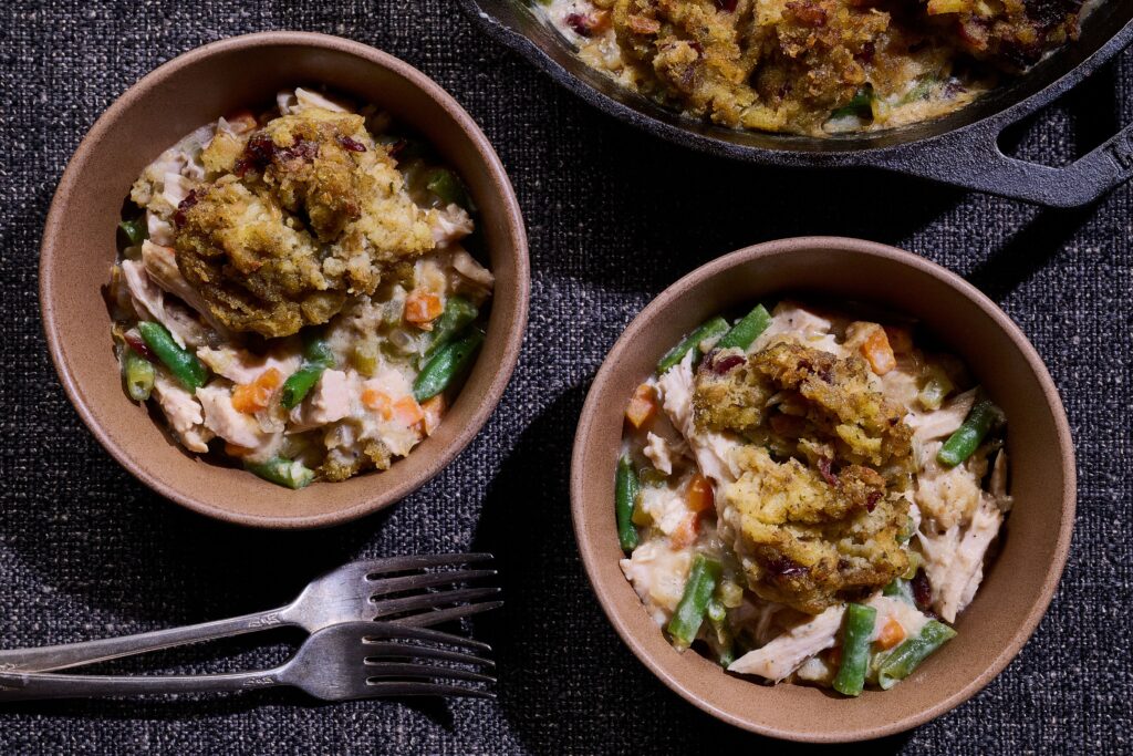 Turn Thanksgiving leftovers into this stuffing-topped turkey pot pie