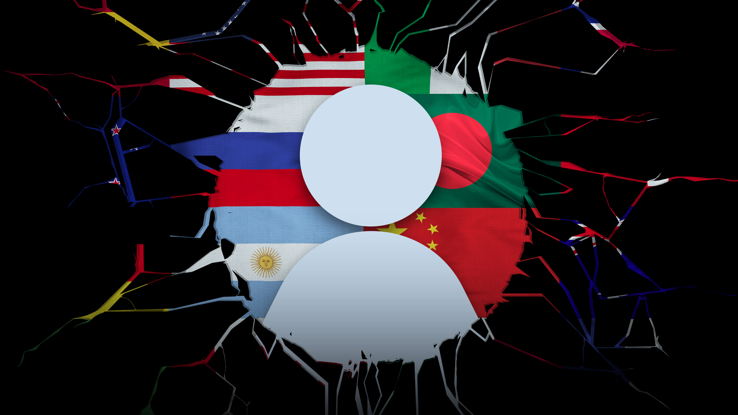 An X profile image with multiple flags of the world behind it