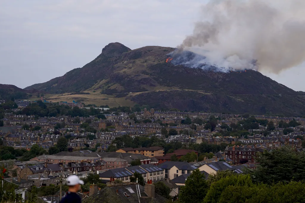 A wildfire burning at Arthur's Seat in Edinburgh on Aug. 10, 2025.