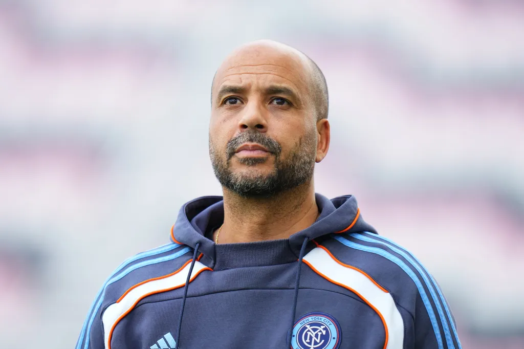 Pascal Jansen, Head Coach of New York City, arrives prior to the Audi 2025 MLS Cup western conference final.