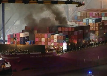 Fire Breaks Out on Cargo Ship in the Port of Los Angeles