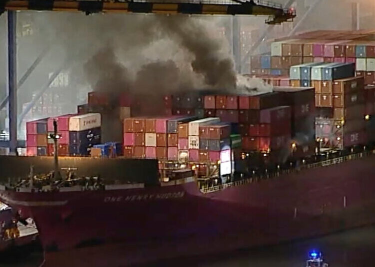 Fire Breaks Out on Cargo Ship in the Port of Los Angeles