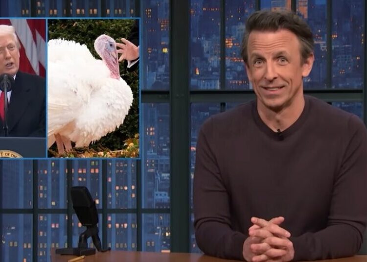 Seth Meyers Bastes Trump for His Rambling Turkey Pardon