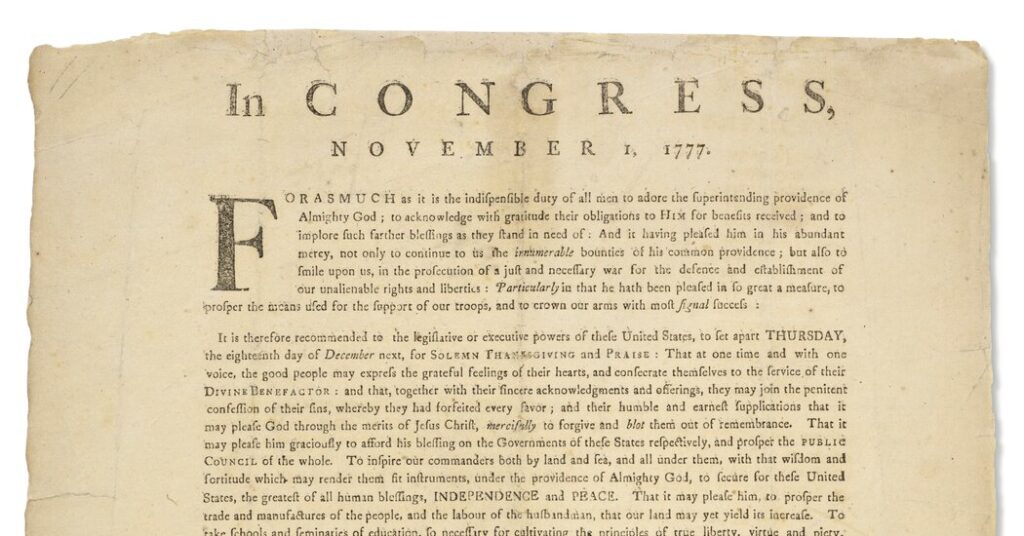 The First Thanksgiving Proclamation, 12 Years Before the Constitution