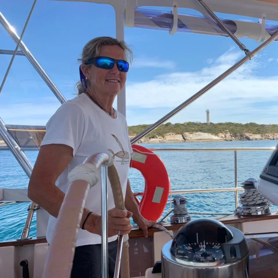 Deirdre Sibly on a yacht.