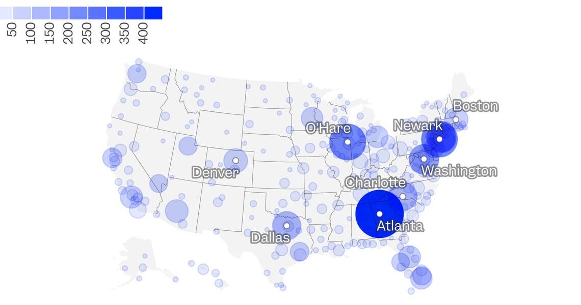 Map shows which airports have the most canceled flights due to the government shutdown
