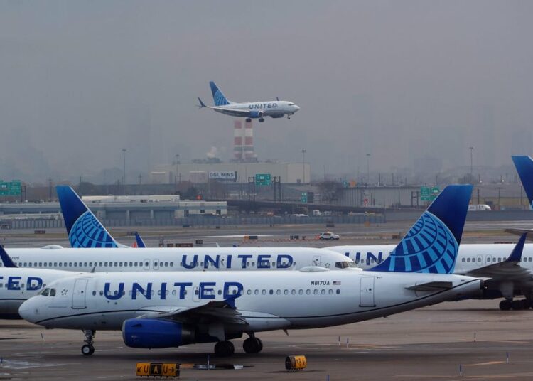 Images show dozens of planes in line to take off from Newark as shutdown chaos caused 4-hour-long delays