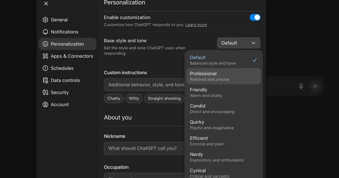 I tried ChatGPT-5.1’s personality presets. Cynical and Quirky are my favorites.
