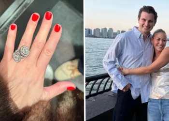 This bride-to-be doesn’t wear a lot of jewelry. Her mom and fiancé picked a massive, cocktail engagement ring for her anyway.