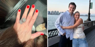 This bride-to-be doesn’t wear a lot of jewelry. Her mom and fiancé picked a massive, cocktail engagement ring for her anyway.