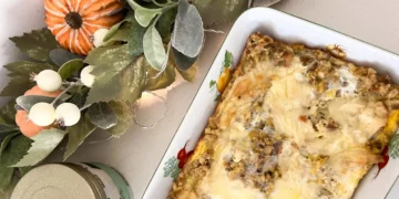 My mom’s ‘brunch bake’ is the easiest way to use leftover stuffing. We look forward to eating it every year.