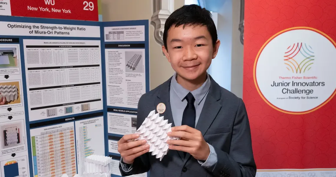 A 14-year-old won $25,000 for origami. He discovered a pattern that can hold 10,000 times its own weight, he says.