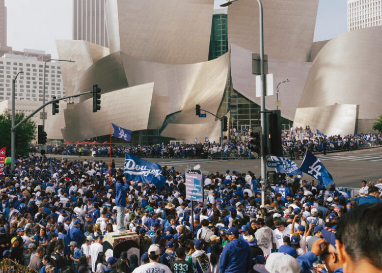 A Sea of Blue and White in Downtown L.A.
