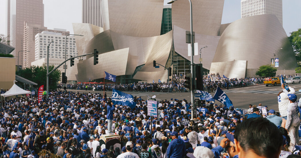 A Sea of Blue and White in Downtown L.A.