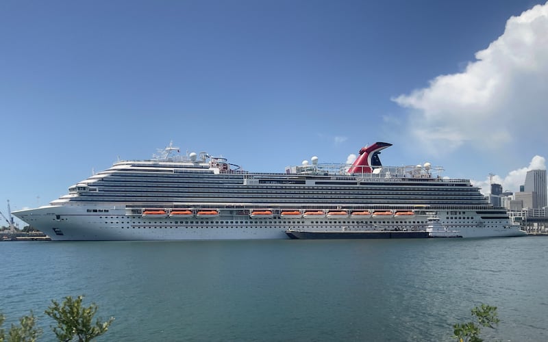 The Carnival Horizon cruise ship is seen moored in the Port of Miami on August 1, 2021