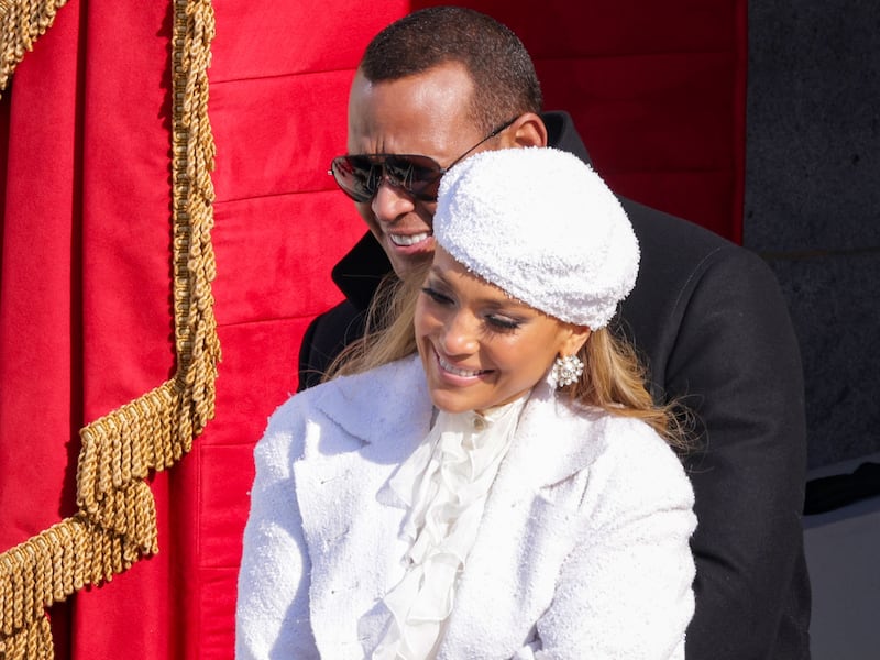 WASHINGTON, DC - JANUARY 20: Jennifer Lopez and former New York Yankee Alex Rodriguez depart the inauguration of U.S. President Joe Biden on the West Front of the U.S. Capitol on January 20, 2021 in Washington, DC. During today's inauguration ceremony Joe Biden becomes the 46th president of the United States. (Photo by Alex Wong/Getty Images)