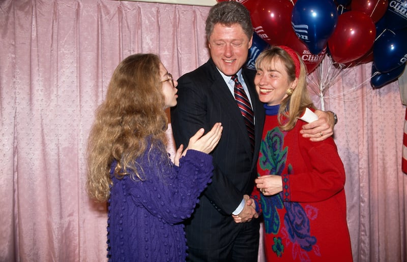 Presidential hopeful Bill Clinton is joined by his daughter Chelsea (L) and wife Hillary during his campaign for the presidency. (Photo by Brooks Kraft LLC/Sygma via Getty Images)