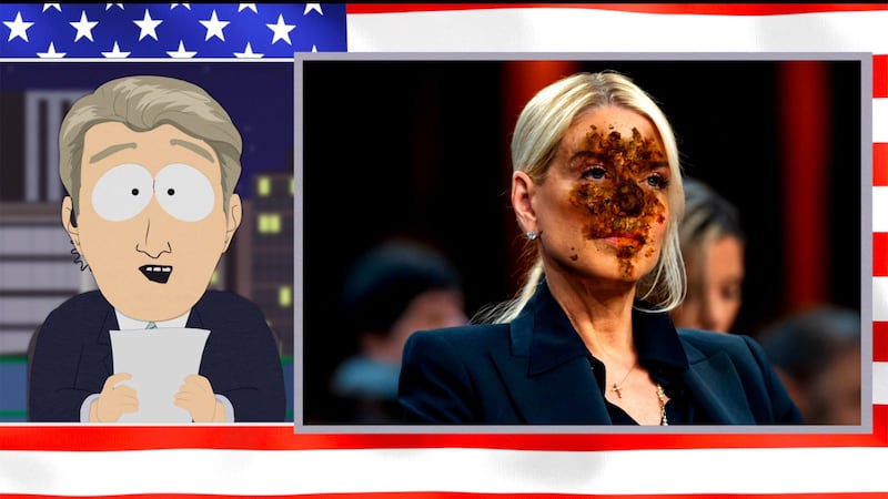 South Park episode showing Pam Bondi with feces on her nose.