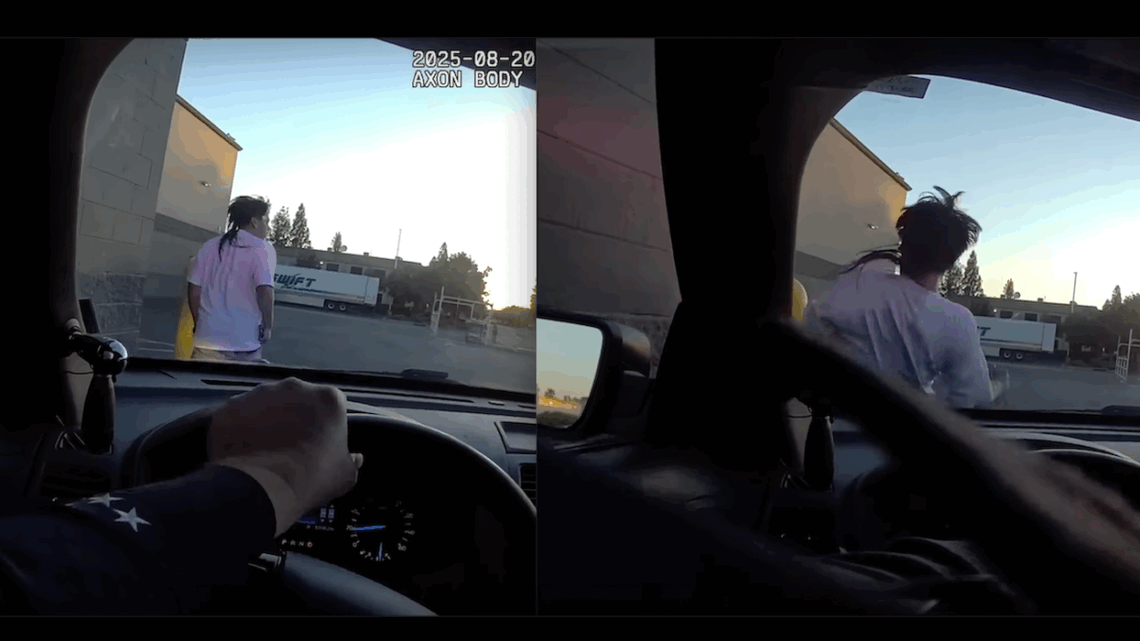 Cop driving patrol car doesn’t mess around when he spots alleged gunman on the run — and reaching for his waistband