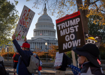 Democratic electoral wins re-energize protesters at an anti-Trump rally in nation’s capital
