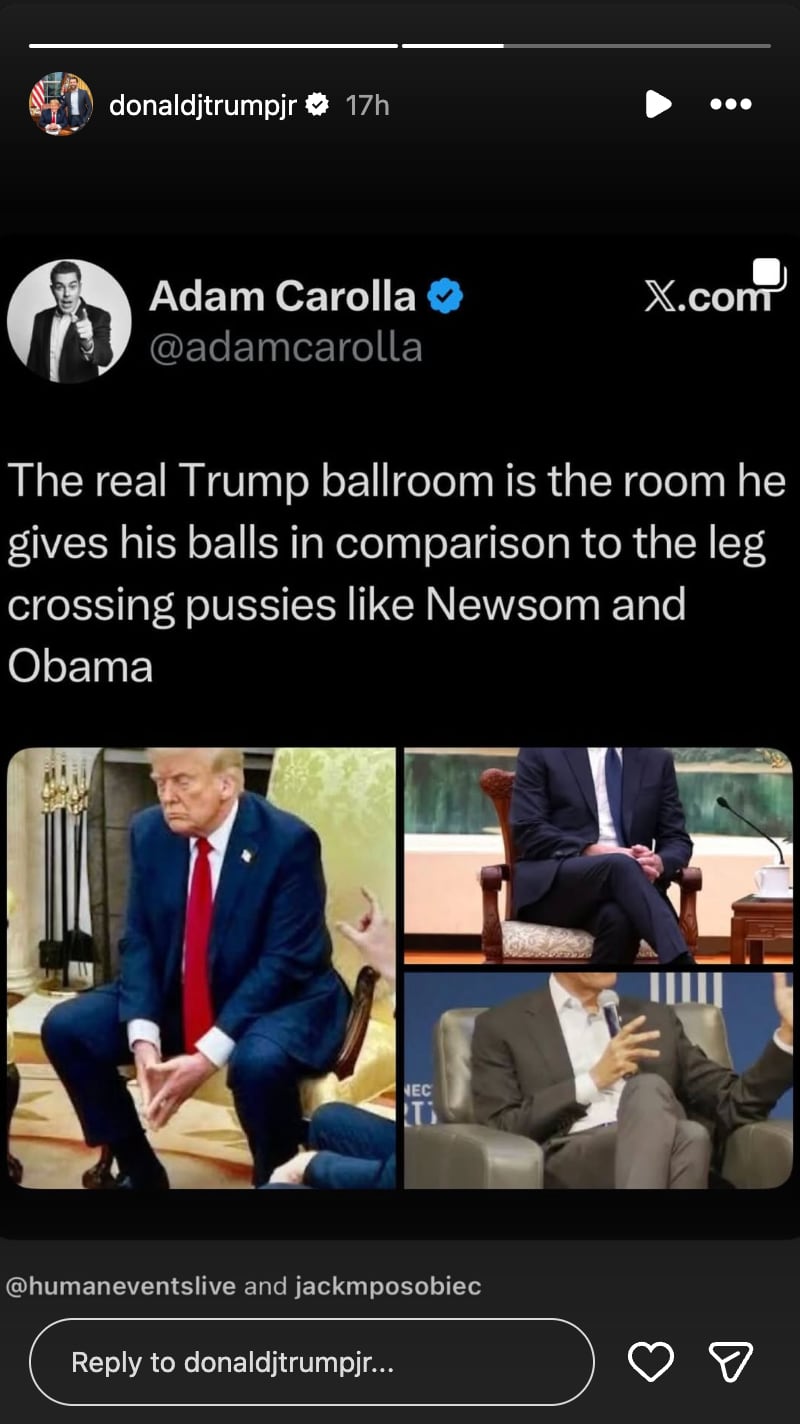 Donald Trump Jr. posts about Donald Trump's balls