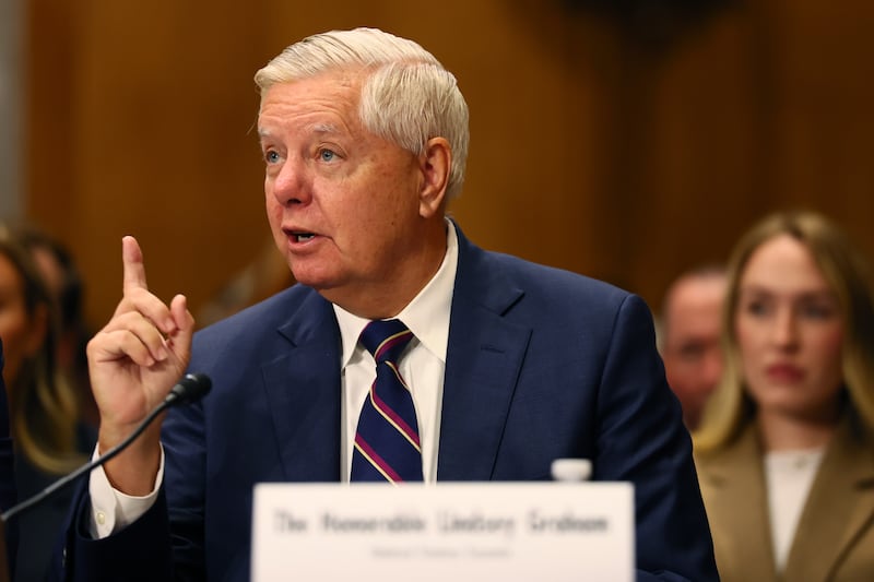 Sen. Lindsey Graham speaking during a Senate Foreign Relations Committee hearing on July 15 is facing primary challenges from Paul Dans and former South Carolina Lt. Governor Andre Bauer in the 2026 primary.