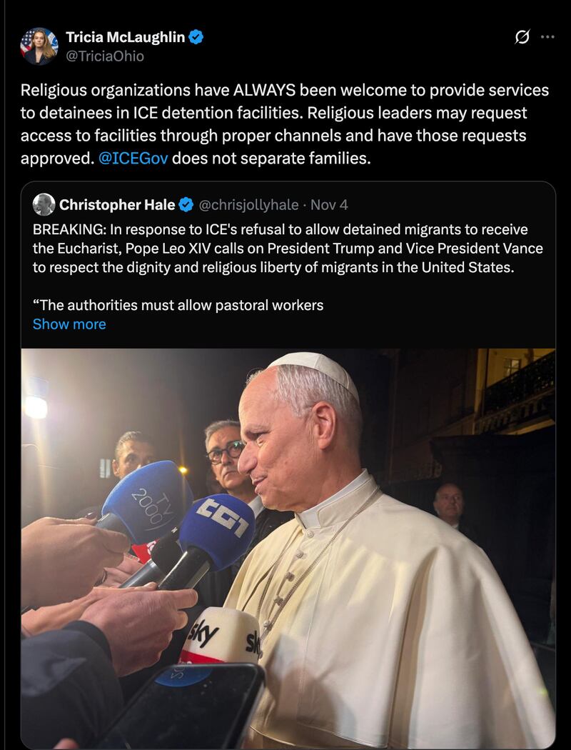 Tricia McLaughlin's attack on the pope has put Vance in a tricky spot.