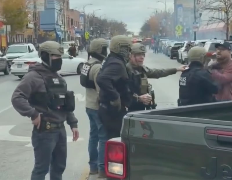 Gregory Bovino marshals his agents during the clash in Cicero, Illinois, on November 8, 2025.