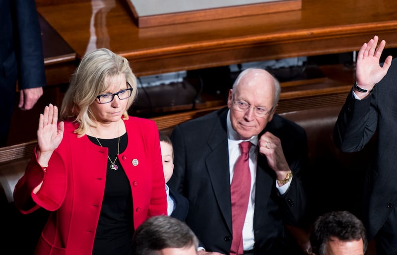 UNITED STATES - JANUARY 3: Former Vice President Dick Cheney looks on as his daughter Rep. Liz Cheney, R-Wyo., takes the oath of office on the House floor on Tuesday, Jan. 3, 2017. (Photo By Bill Clark/CQ Roll Call)