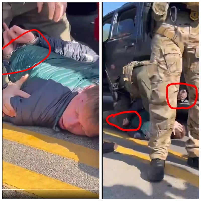 Still images from videos posted on social media show the man's hands are not near the agent's genitals when he punched him repeatedly in the head.