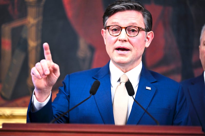 U.S. Speaker of the House Mike Johnson (R-LA) speaks during a press conference