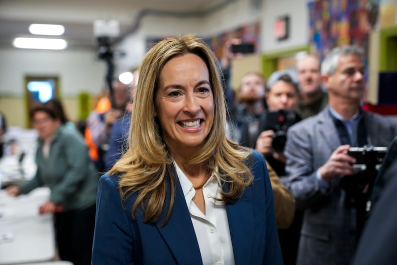 New Jersey Democratic gubernatorial candidate, Rep. Mikie Sherrill, arrives to cast her vote on November 4, 2025 in Montclair, New Jersey.