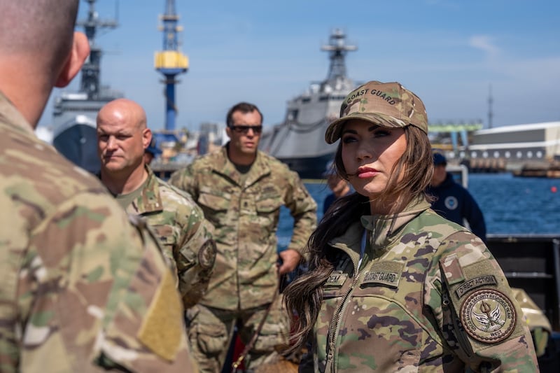 Department of Homeland Security Secretary Kristi Noem learns about Maritime Security Response Team West operations in San Diego Calif., March 16, 2025. Noem visited Coast Guard Cutter Elm (WLB-204) to be a part of a MSRT-W training operation during a visit to the southwest border.
