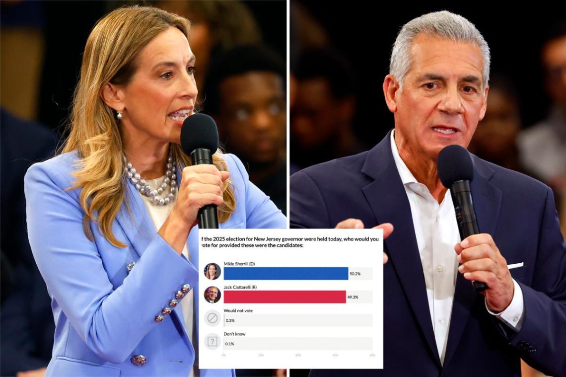 NJ governor’s race virtually tied as Jack Ciattarelli gains on Mikie Sherrill in campaign’s closing stretch, stunning poll shows