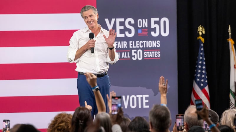 LOS ANGELES, CALIFORNIA - NOVEMBER 1: California Governor Gavin Newsom speaks at a