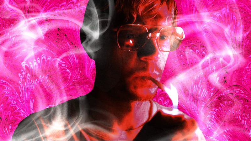 A photo illustration of Evan Peters in Dhamer: The Jeffrey Dahmer Story.