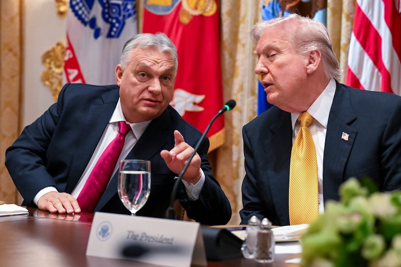 Hungarian Prime Minister Viktor Orban leaned in and suggested during his meeting at the White House with President Donald Trump that White House Press Secretary Karoline Leavitt should come work for him after she helped answer a question for the president.