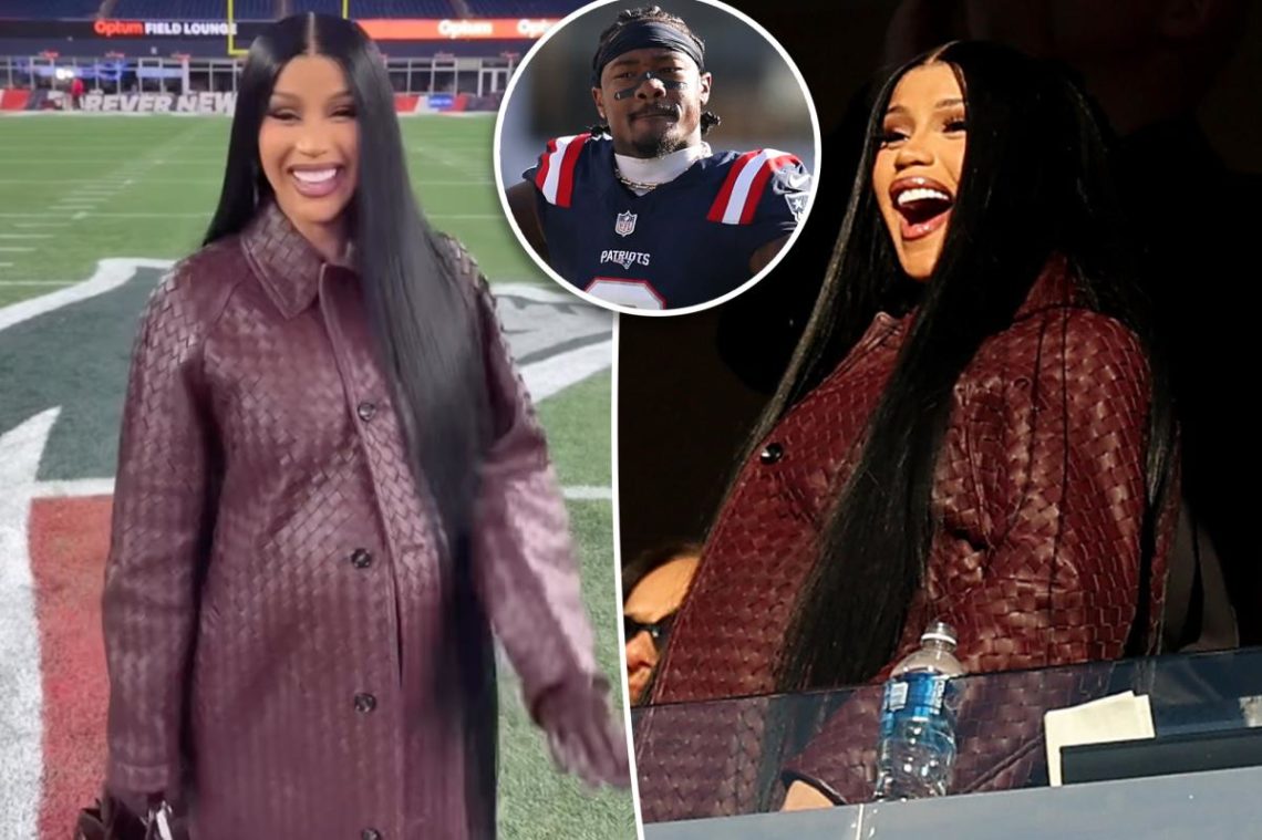 Pregnant Cardi B wears head-to-toe Bottega leather to cheer on boyfriend Stefon Diggs at her first Patriots game
