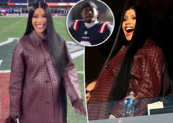 Pregnant Cardi B wears head-to-toe Bottega leather to cheer on boyfriend Stefon Diggs at her first Patriots game