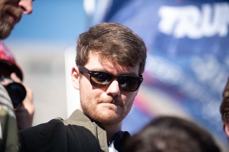 Nick Fuentes, the leader of a Christian based extremist white nationalist group speaks to his followers, 'the Groypers.' in Washington D.C. on November 14, 2020