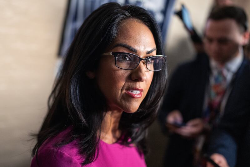 UNITED STATES - MAY 20: Rep. Lauren Boebert, R-Colo., talks with reporters after a House Republican Conference meeting with President Donald Trump on the budget reconciliation bill in the U.S. Capitol on Tuesday, May 20, 2025. (Tom Williams/CQ-Roll Call, Inc via Getty Images)