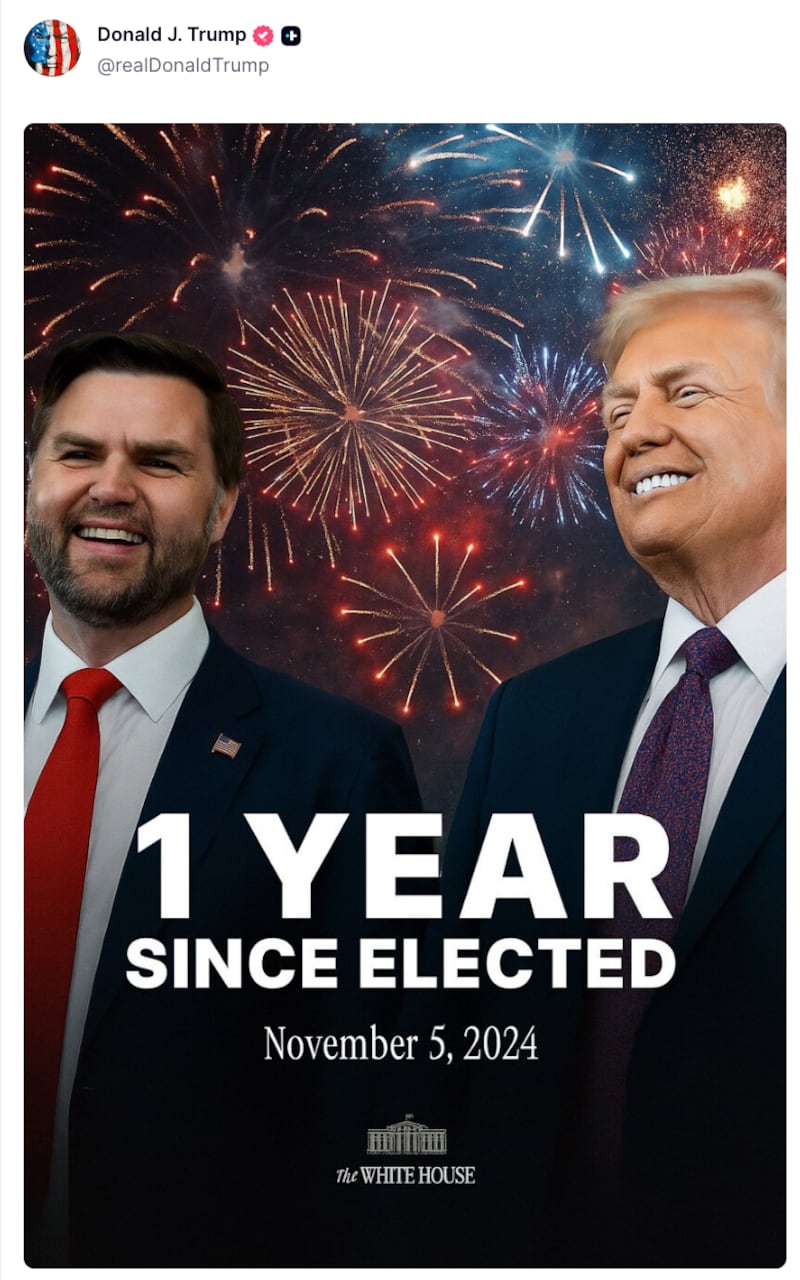 Trump and JD Vance 1 year since elected anniversary Truth Social post