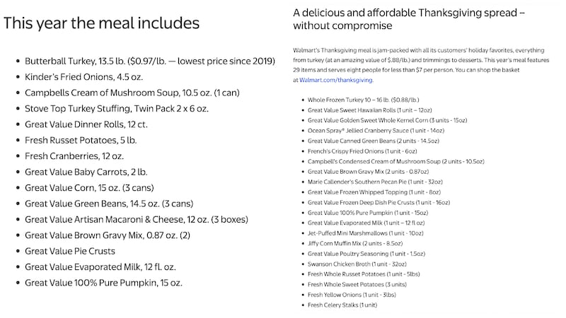 The 2025 Walmart Thanksgiving bundle (left) vs. the 2024 bundle (right).