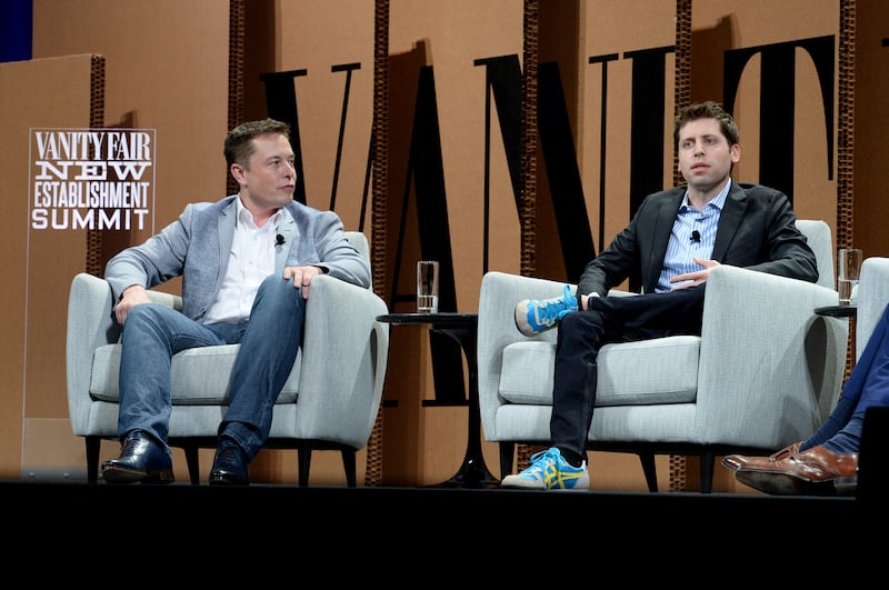 SAN FRANCISCO, CAA - OCTOBER 06:  (L-R) Tesla Motors CEO and Product Architect Elon Musk and Y Combinator President Sam Altman speak onstage during "What Will They Think of Next? Talking About Innovation" at the Vanity Fair New Establishment Summit at Yerba Buena Center for the Arts on October 6, 2015 in San Francisco, California.  (Photo by Michael Kovac/Getty Images for Vanity Fair)