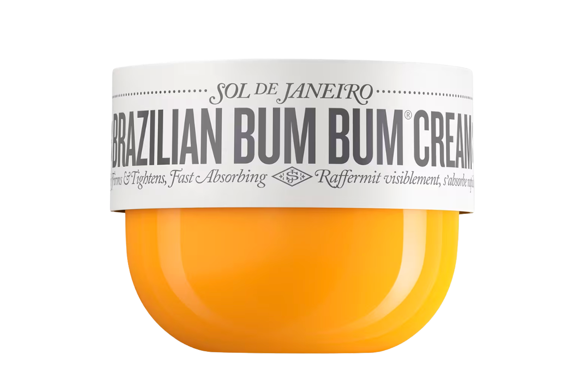 Sol de Janeiro Brazilian Bum Bum Cream in an orange and white jar.