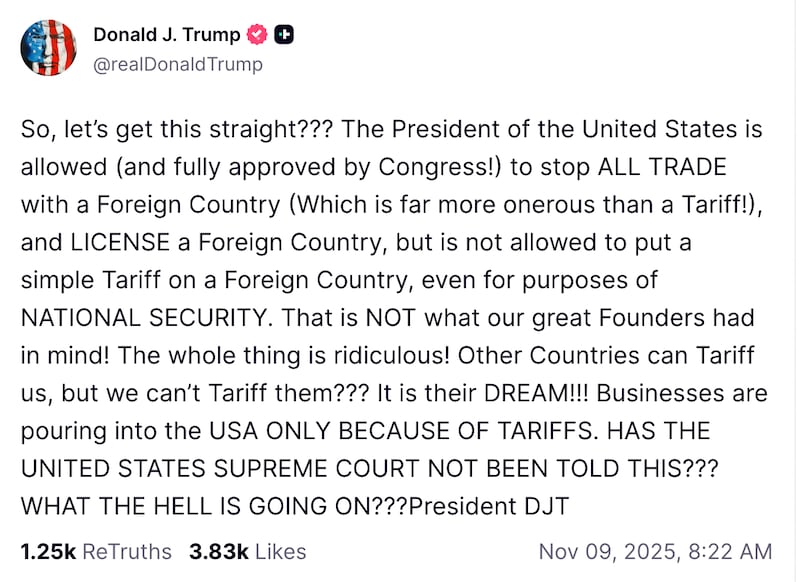 Trump's tariff-related post on Truth Social