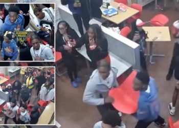 Violent brawl erupts in Domino’s as suspects hurl chair, strike officer’s head