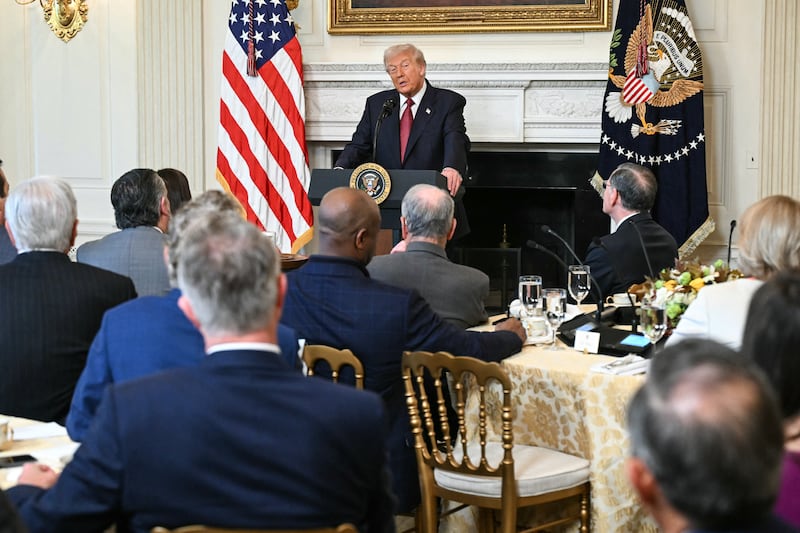 US President Donald Trump speaks during a breakfast meeting with Senate Republicans in the State Dining Room of the White House on November 5, 2025, in Washington, DC. (Photo by SAUL LOEB / AFP) (Photo by SAUL LOEB/AFP via Getty Images)